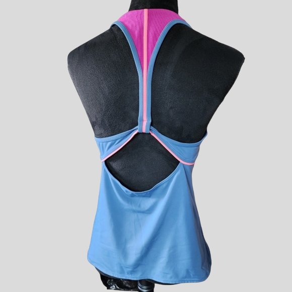 NIKE SWIM TOP (14) Women's Racerback V-Neck Blue/Pink Swim Top - Picture 3 of 7